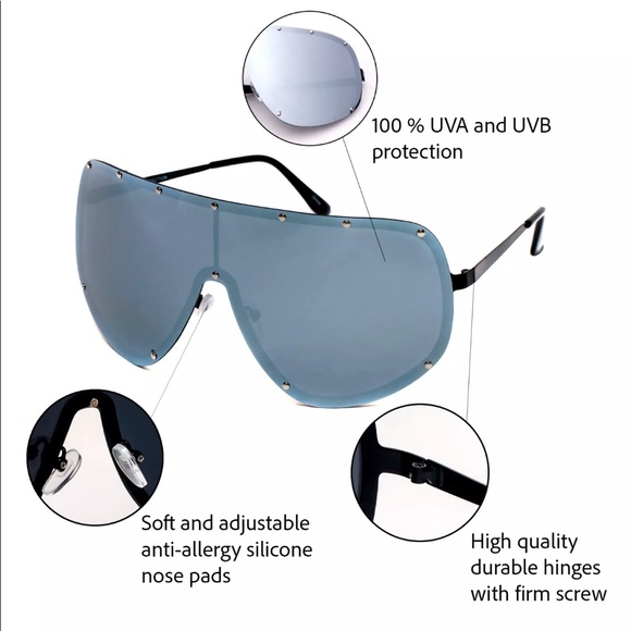 ✨”ROCKSTAR”✨SHIELD SILVER MIRROR SUNGLASSES XL✨ - Picture 3 of 5